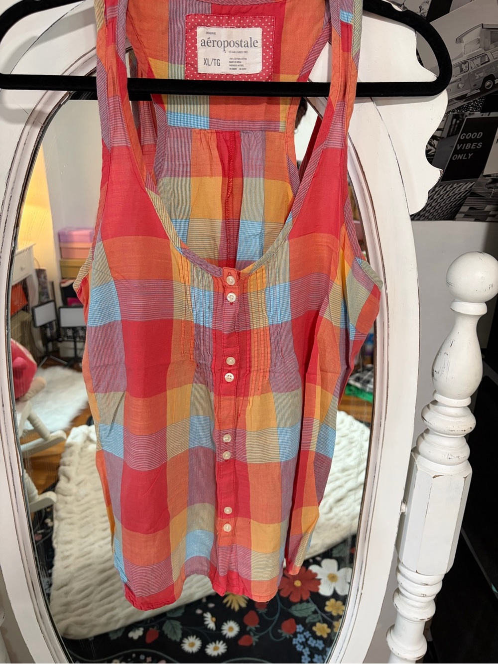 Aeropostale Multicolor Plaid Sleeveless Button Tank Top